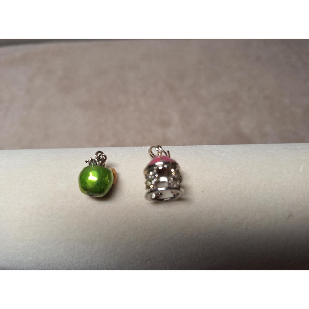 Green apple and carousel charms enameled in sterling silver set of 2